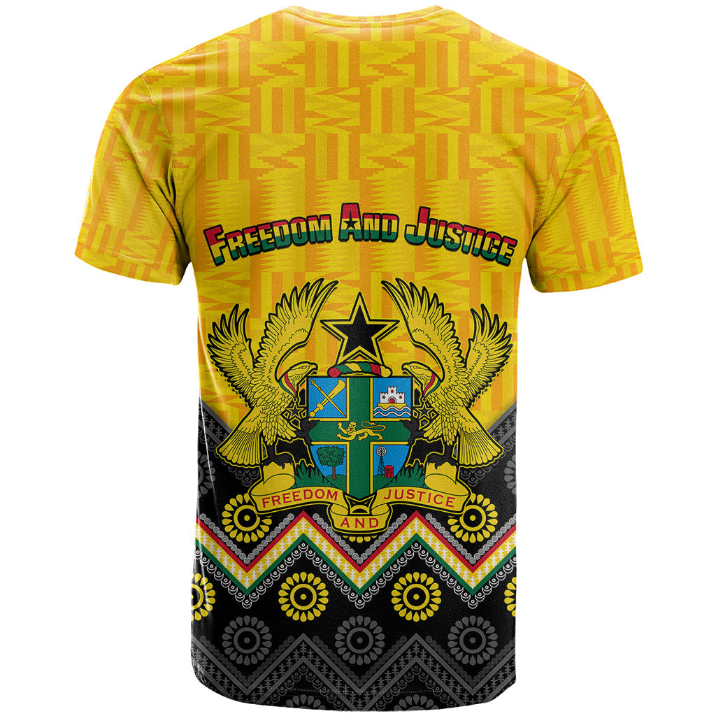 Ghana T-Shirt Kente Pattern And Adinkra Pattern Mix Coat Of Arms Graphic Tee