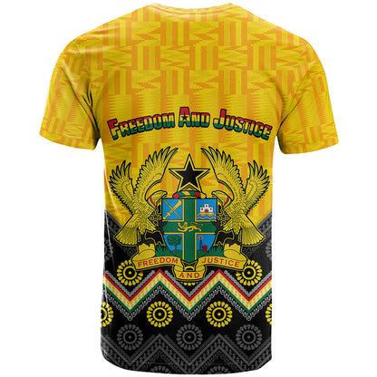 Ghana T-Shirt Kente Pattern And Adinkra Pattern Mix Coat Of Arms Graphic Tee