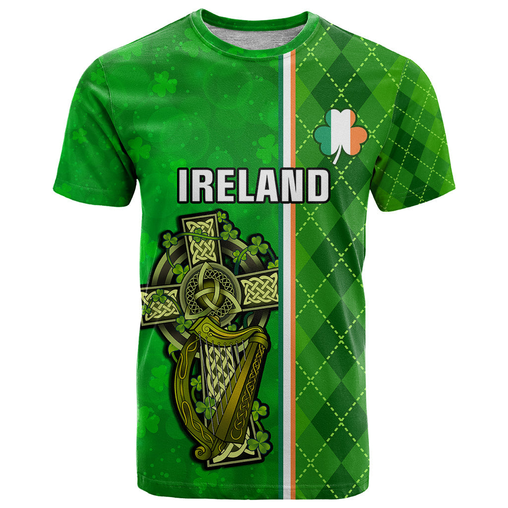 Personalised Ireland T-Shirt Cross With Shamrock Simple Style Graphic Tee