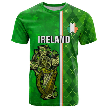 Personalised Ireland T-Shirt Cross With Shamrock Simple Style Graphic Tee