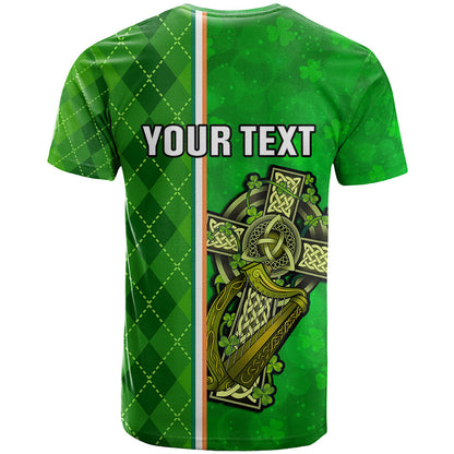 Personalised Ireland T-Shirt Cross With Shamrock Simple Style Graphic Tee