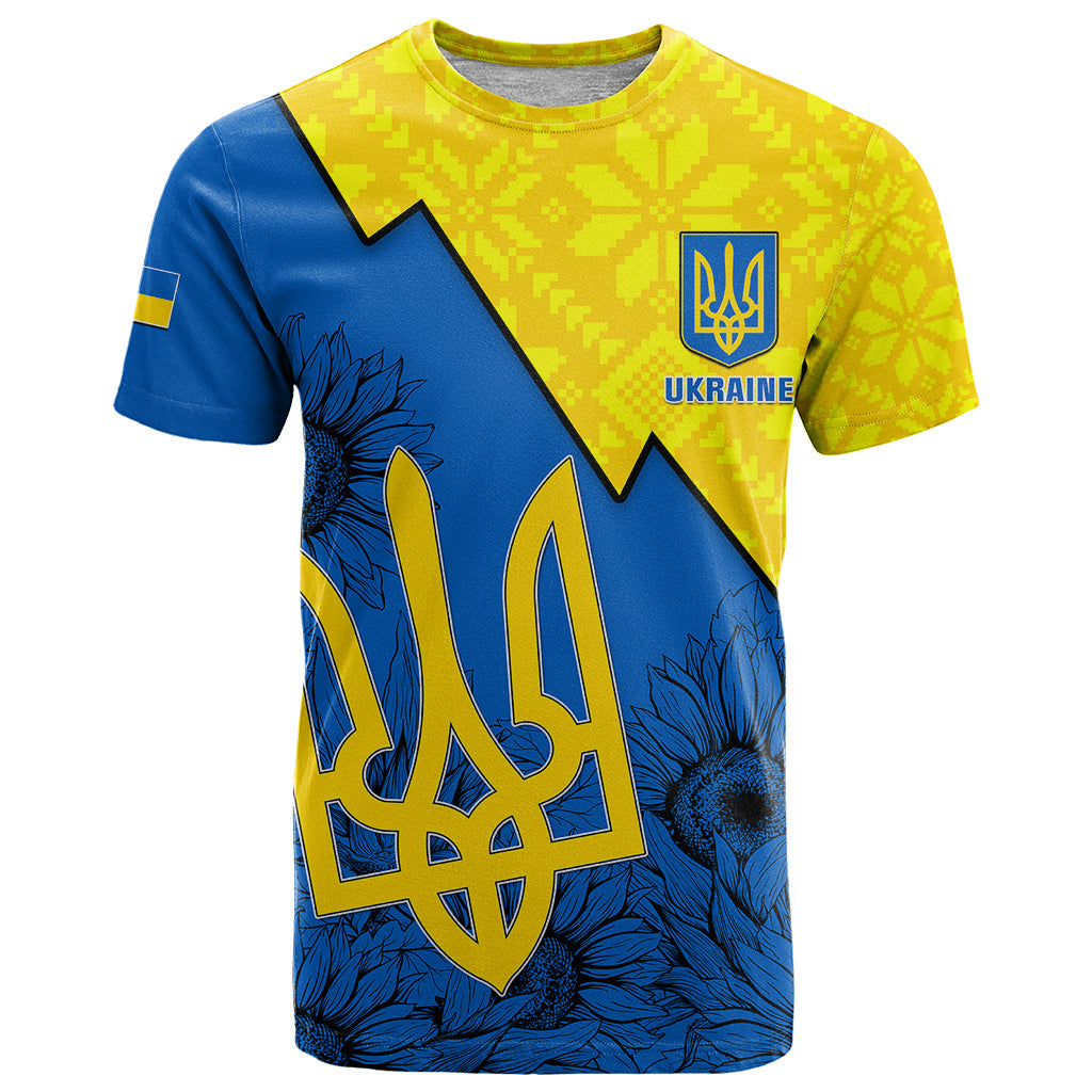 Personalised Ukraine T-Shirt Sunflower With Ukraine Folk Patterns Graphic Tee
