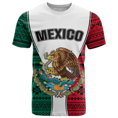 Mexico T-Shirt Coat Of Arms With Mexican Aztec Pattern Graphic Tee