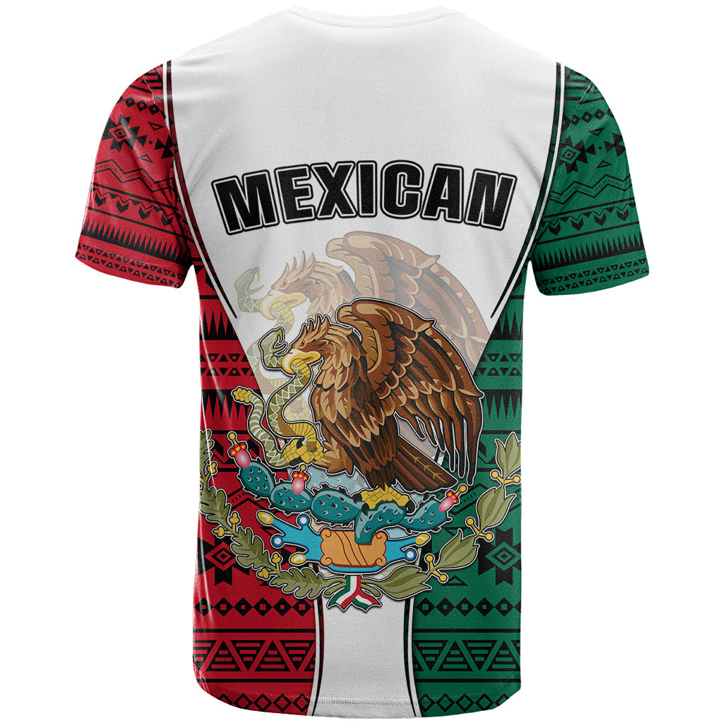 Mexico T-Shirt Coat Of Arms With Mexican Aztec Pattern Graphic Tee