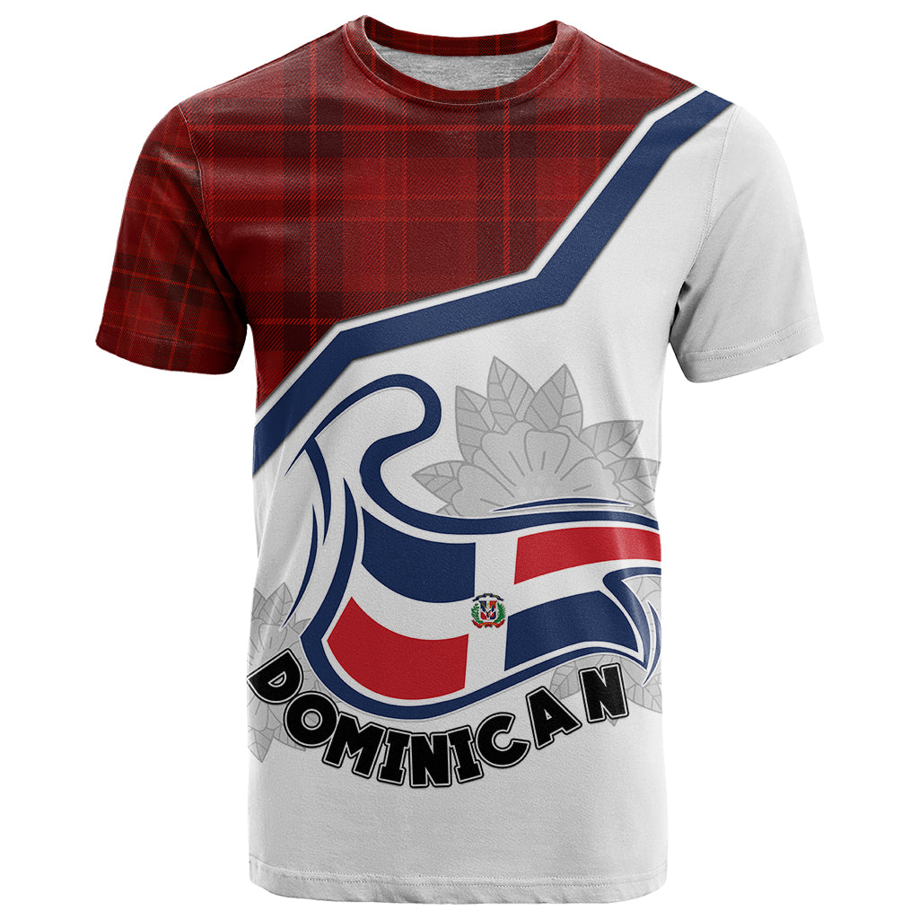Personlised Dominican Republic T-Shirt Dominicana Plaid Pattern Mix Coat Of Arms Graphic Tee