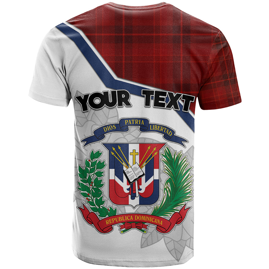Personlised Dominican Republic T-Shirt Dominicana Plaid Pattern Mix Coat Of Arms Graphic Tee