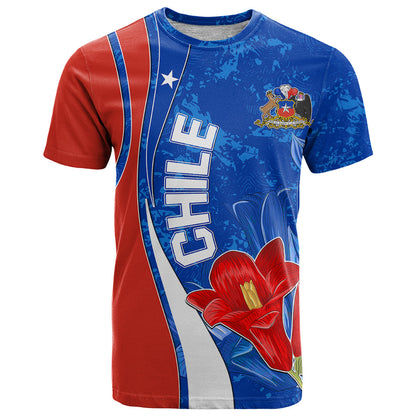 Custom Chile T-Shirt Copihue With Flag Graphic Tee