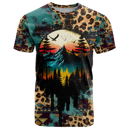 Country Girl T-Shirt Play Me Some Mountain Music with Leoppard Pattern Graphic Tee