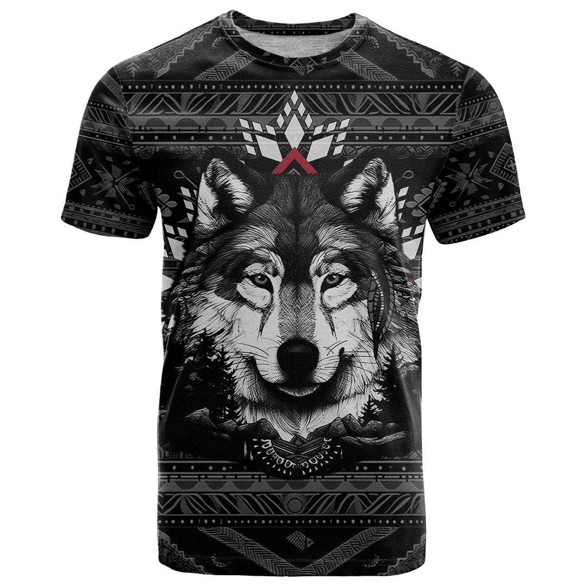 Native American Tribal Pattern With Wolf Born Wild T-Shirt Graphic Tee