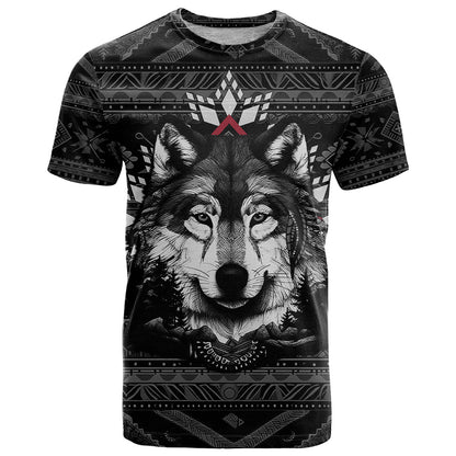 Native American Tribal Pattern With Wolf Born Wild T-Shirt Graphic Tee