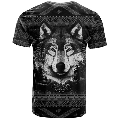 Native American Tribal Pattern With Wolf Born Wild T-Shirt Graphic Tee