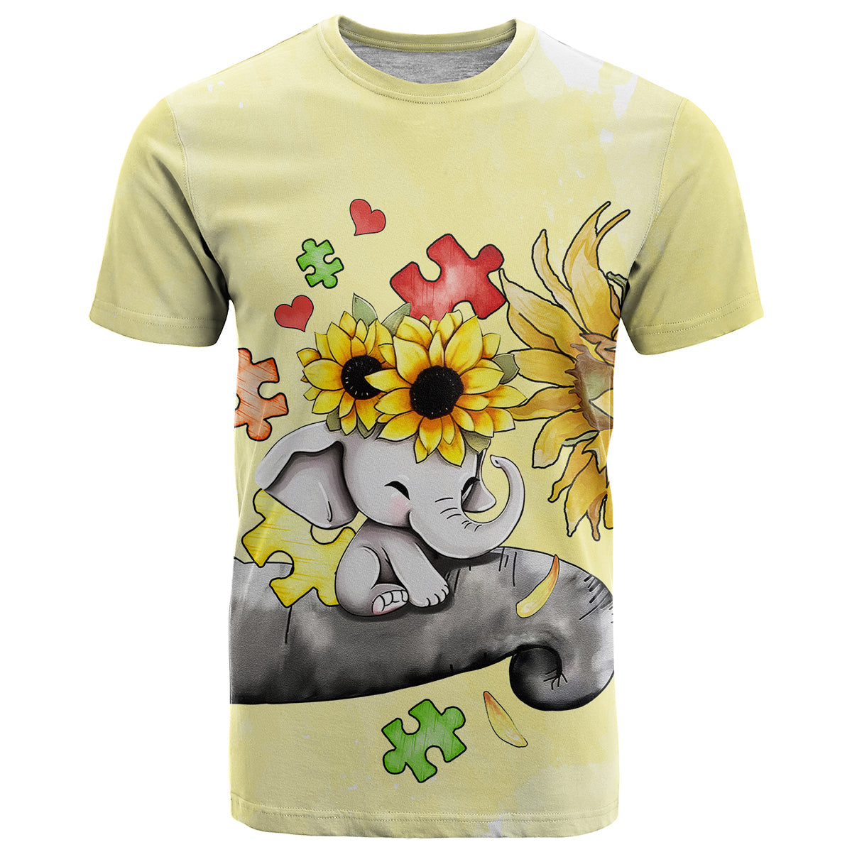 Autism Acceptance Month Elephant With Sunflower T-Shirt Graphic Tee